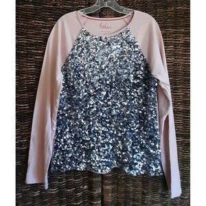 Mini Boden Raglan Long Sleeve Tee Shirt Top 13 14 Pink Sequins Sparkly Holidays